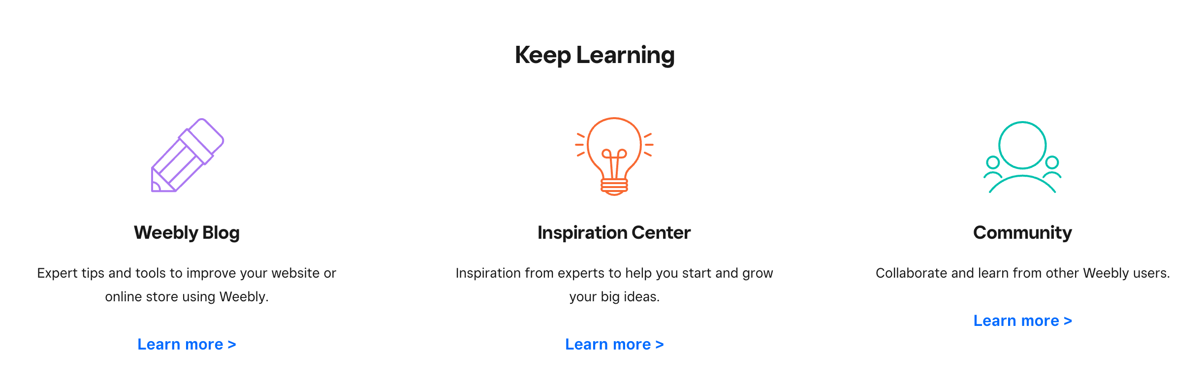 Screenshot of Weebly's help center